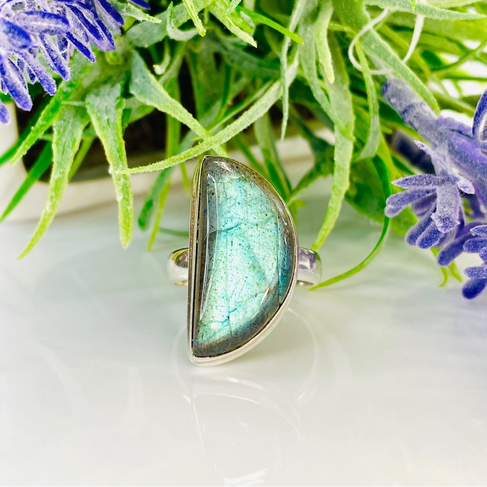 Sterling Silver Half Moon Labradorite Ring